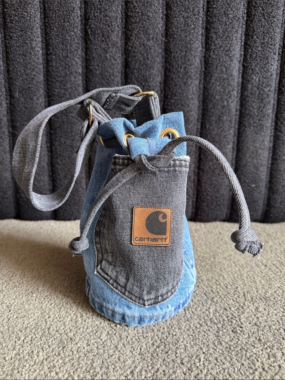 Carhartt Two-Tone Denim & Gray Drawstring Bucket Bag